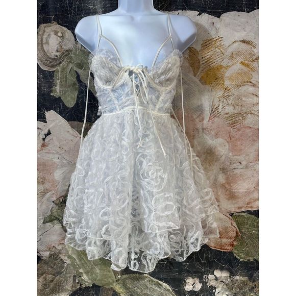 New For Love & Lemons Tatiana Lace Sheer Mini Dress Xtra Small - Picture 5 of 9